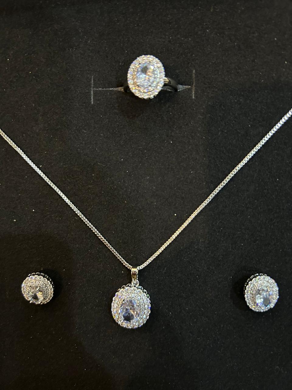 Silver Necklace with earrings and Ring